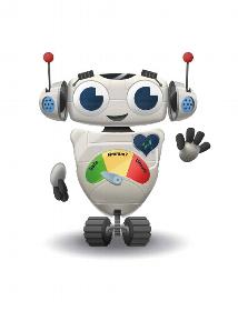 the robot mascot for Clever Never Goes